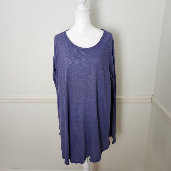 We The Free People Shirt Sz Large Womens Blue Aria Trapeze Oversized Tunic Tee - Picture 1 of 13